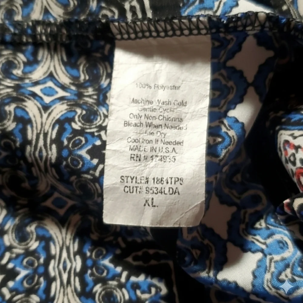 ReneeC. Size L Cami Top Blouse Sleeveless Tank Handkerchief Mandala Boho Blue